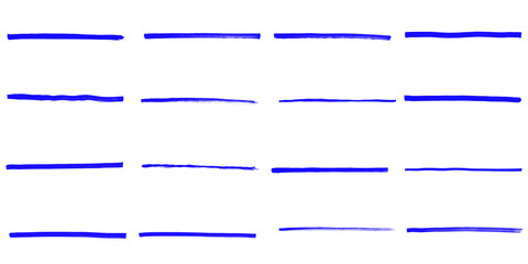 Fototapeta premium Set of Hand Drawn blue Marker Redaction Lines, Censor Brush Strokes and Blackout Bars Isolated for Creative Design