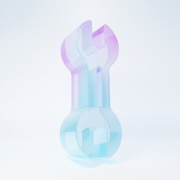 Frosted glass Wrench spanner icon isolated on white background. Minimalism concept. 3D render illustration