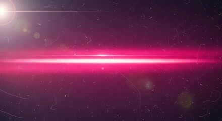 Obraz premium Abstract cinematic pink anamorphic lens flare on dark background with vintage film scratches and dust texture