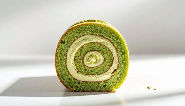 A green tea Swiss roll cake.
