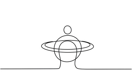Simple line drawing depicts a planet with rings and a small moon above © mojaffor