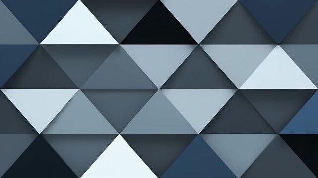 Geometric abstract pattern of interlocking triangles in shades of blue and gray with a 3D effect