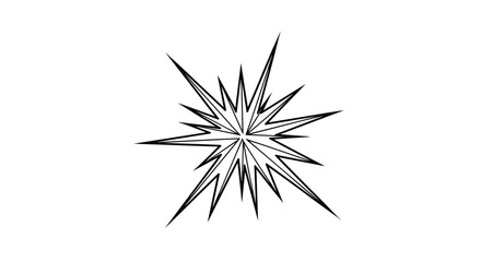 Fototapeta premium Sharp and dynamic black line art starburst or explosion graphic on a plain white background for design impact.