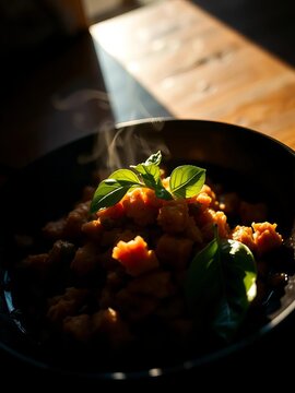 Minced pork and basil, a chiaroscuro masterpiece, with bold shadows defining the kra pao's intense aroma,  chiaroscuro,  savory