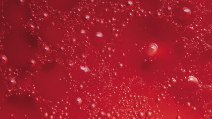 Close-up of red bubbles macro texture. Artificial intelligence image