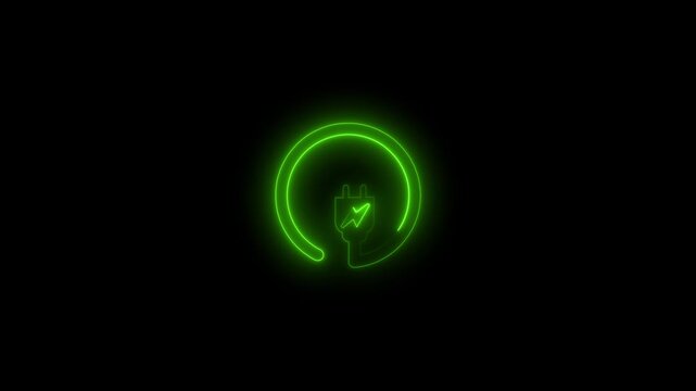 Neon line 2 pin plug icon animation with green color on black background.