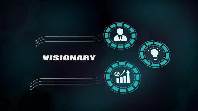 Professional business visionary concept with corporate icons, Strategic organizational foresight and growth, Innovative success and mechanism.