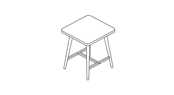 Clean line art illustration of a simple four-legged wooden stool from an isometric perspective on a white background.