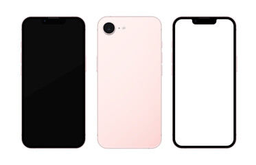 Fototapeta premium Detailed pink mobile phone mockup. Front and rear view isolated on transparent background. Vector PNG 