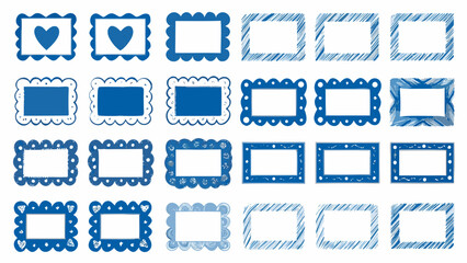 Fototapeta premium Collection of blue frames and labels with varied decorative edges