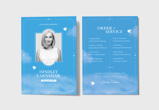 Funeral Program Template Large Photo Sky Theme