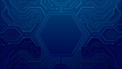 Obraz premium Abstract blue circuit board pattern with interconnected hexagonal shapes
