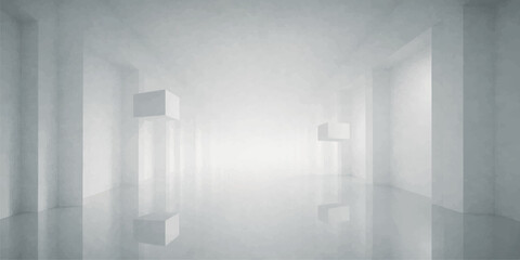 Minimalist architecture 3d render of an empty white room featuring a blank wall with a door and window in a bright modern home apartment gallery space © MONORA