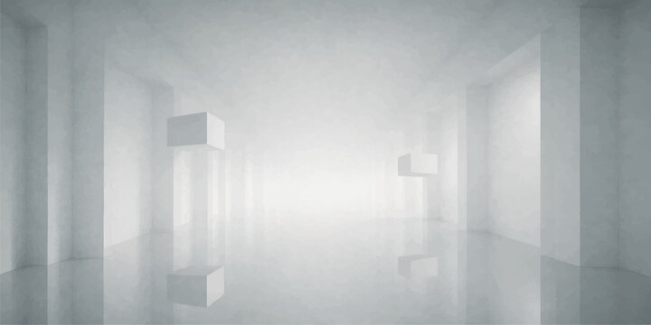 Minimalist architecture 3d render of an empty white room featuring a blank wall with a door and window in a bright modern home apartment gallery space
