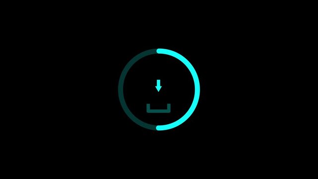 Minimalist white download icon with circular loading progress bar isolated on black background for user interface and web design projects. motion graphics of concept. animation. 4k video