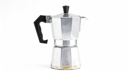 Italian stovetop coffee maker, aluminum, on a white background