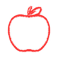 apple fruit with leaf, hand drawn crayon wax crayons, rough texture doodle food element for healthy or school concept
