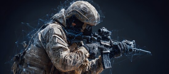 Naklejka premium Special forces soldier armed and pointed at with a machine gun