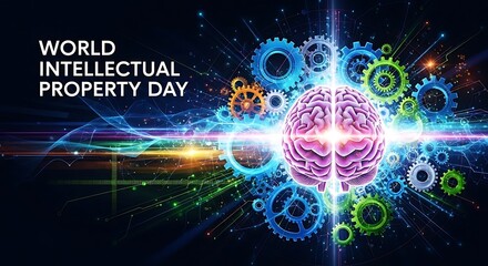 Obraz premium World Intellectual Property Day Brain Gears Abstract Concept
