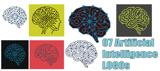 Minimal Artificial Intelligence Brain Circuit Line Art 07Logo Design, Modern AI Technology Symbol, Futuristic Machine Learning Neural Network Outline Vector Icon for Tech Startup Branding