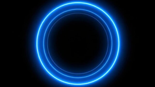 Abstract glowing blue concentric circles on black background