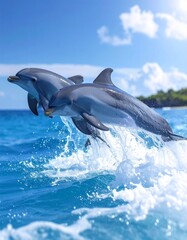 Fototapeta premium Playful Dolphins in Blue Ocean