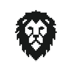 Fototapeta premium Simple Monochrome Lion Head Pixel Art Vector for Creative Logo Design and Prints
