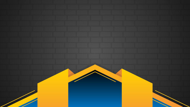 Modern Yellow and Blue Geometric Banner on Dark Brick Background for Corporate Design and Advertising