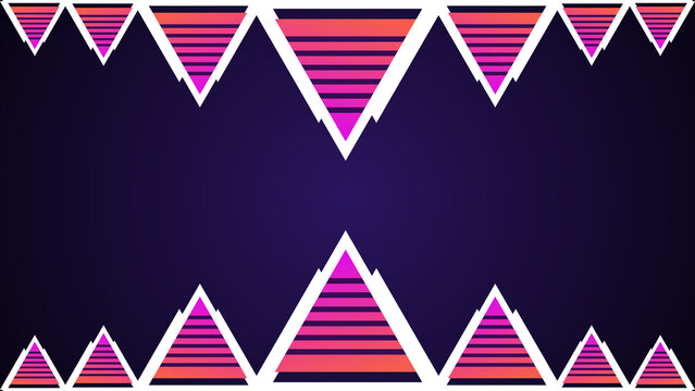 Neon Retro Triangle Frame Background With Pink Stripes and Dark Purple Center