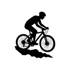 Obraz premium Mountain biker silhouette riding downhill on trails