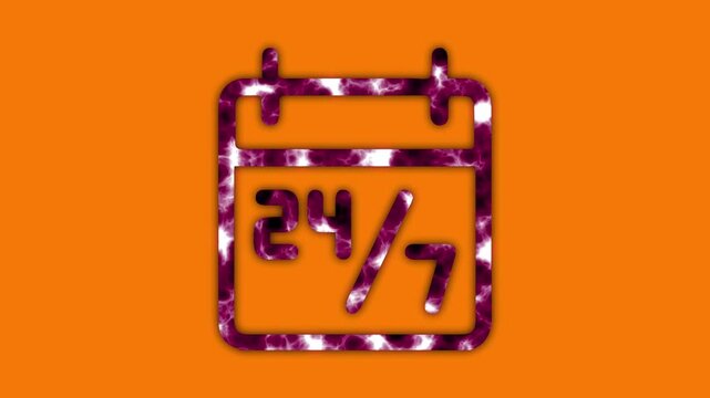 Twenty Four Seven Service Symbol with Calendar animation with orange color background
