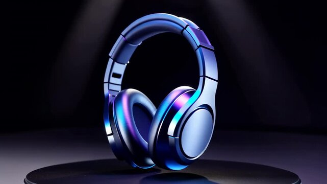Modern headphones display with studio lighting and black background for audio and technology advertisement