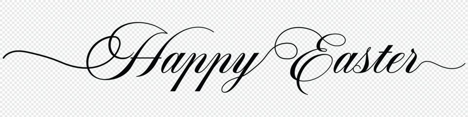 happy Easter letter calligraphy banner. Elegant happy Easter calligraphy greeting with floral swirls on transparent background . © Dream Scape Studio
