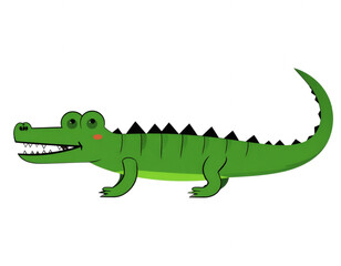Fototapeta premium Cartoon green crocodile with sharp teeth and red nose smiling... isolated on a transparent background