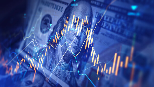 American dollars banknotes with financial stock market chart graph for currency exchange and global trade.