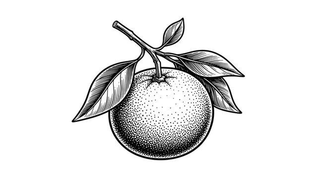 Vintage orange branch engraving, antique citrus fruit with leaves sketch and botanical illustration in woodcut style