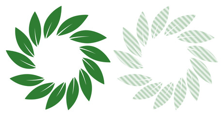 Circle of green leaves, symbolizing nature and growth, with a lighter, patterned version.