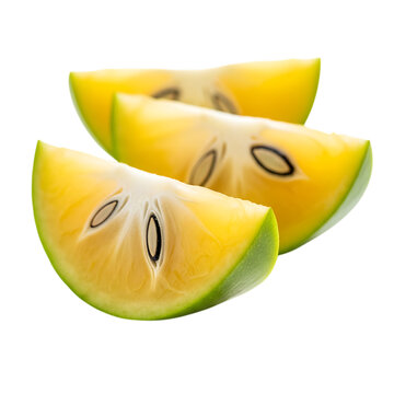 Fresh ripe ambarella fruit slices isolated on white background healthy food