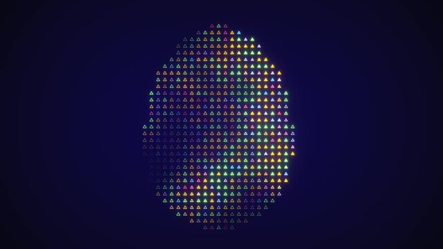 Abstract easter egg shape made of blinking colorful dots pattern on a dark blue background. Seamless loop.