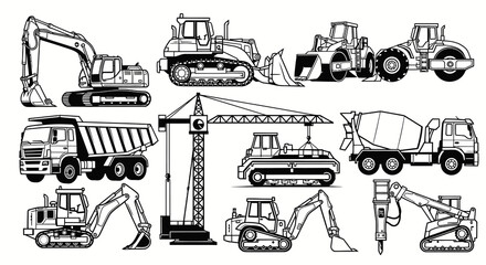 Obraz premium Heavy Duty Construction Vehicles and Machinery Vector Set