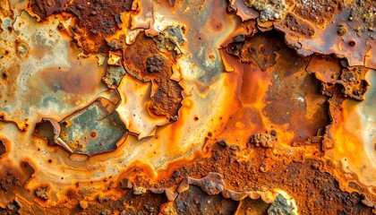 Fototapeta premium Abstract rust texture organic pattern creates a vibrant, weathered surface with warm earthy colors and natural distressed details for creative backgrounds or industrial designs.