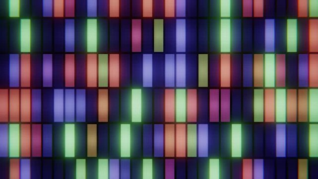 Retro led screen background with glowing colorful lights digital background. Seamless loop.