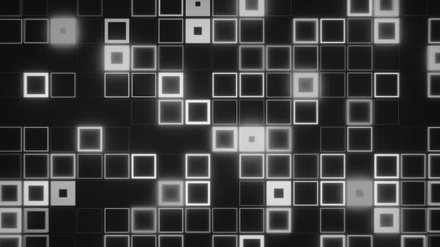Abstract glowing squares pattern on a dark background, Seamless loop.