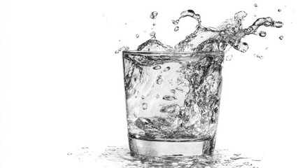 Glass of water with splash isolated on white background