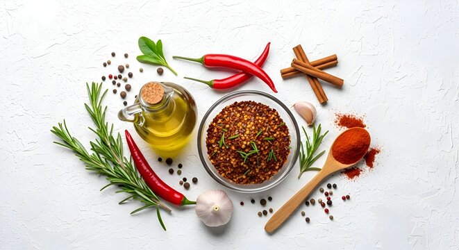 Aromatic Feast - A White Stone Table Laden with Spices