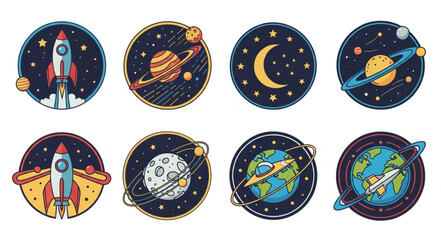 Collection of Round Space Themed Illustrations. © Sukandi