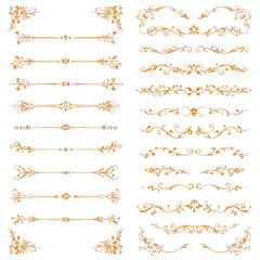 Fototapeta premium Collection of ornate gold floral borders and dividers for decorative design border divider element illustration vector vintage luxury elegant pattern swirl leaf flower ornamental fancy