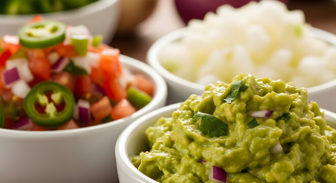 Fresh Guacamole and Pico de Gallo with Chopped Onions.