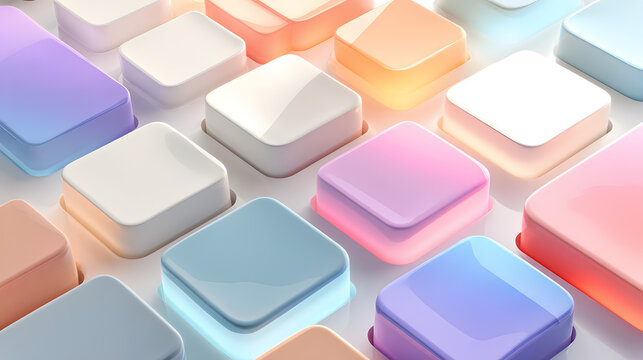 3D Abstract Pastel Gradient Rounded Square Buttons Background
