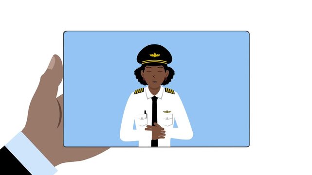 Tablet With Black Female Pilot Animation Video 4K suitable for your project needs